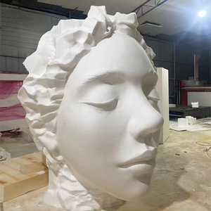 Sculpture artistique de visage humain avec support de talon haut-Figure de visage en fibre de verre noire pour la conception intérieure de luxe - Product Image 1