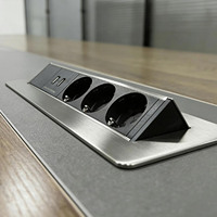 Enchufe Empotrado para Escritorio con 3 Tomas de Corriente, USB de 20W con Carga Rápida, 16A, Aleación de Aluminio, Abatible