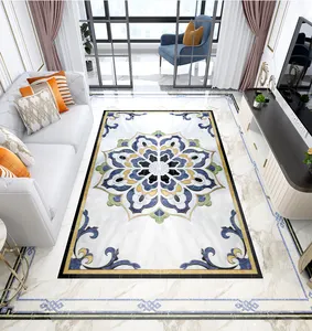 Azulejo de cerámica esmaltado personalizado, alfombra decorativa pulida de porcelana dorada, suelo con diseño de flor de cristal para aplicación en pared