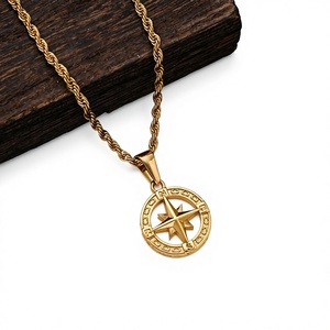 Collana in Acciaio Inossidabile con Ciondolo Bussola Stella Polare Retrò alla Moda per Uomo e Donna, Gioielli in Acciaio al Titanio - Product Image 2