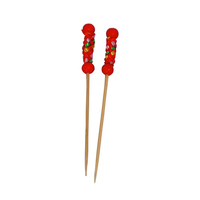 Vente en gros de pics de fruits jetables en bambou pour barbecue brochette de bambou bâton de perles de bambou avec perle en forme de cœur rouge