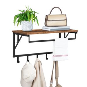 Phong cách Công Nghiệp Treo Tường Áo Rack, tường gờ kệ với treo Đường sắt, nổi kệ với 5 móc cho quần áo mũ túi - Product Image 3