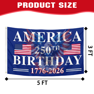 Bandera de Feliz Cumpleaños 250 Años, 1776-2026, Semicentenario, 3x5 Pies, Poliéster Resistente a la Decoloración, para Decoración del 4 de Julio - Product Image 2