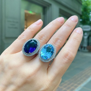 Vintage Eco-friendly Copper Imitation Blue Glass Zircon Couples CZ Women Fine <b>Finger</b> <b>Rings</b> for Premium Couple Jewelry - Product Image 1