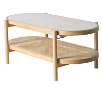 Nordischer Rattan-Couchtisch Massivholz Runde Ecken Modern Maßgefertigt für Wohnzimmermöbel
