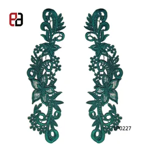 Dark Green Embroidered Lace Appliques Pairs Flower Trim Motifs Indian Applique Dress Motifs