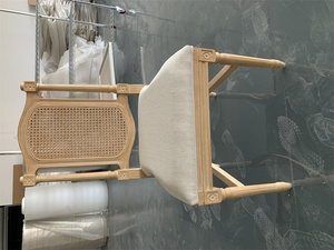 Chaise de café en bois scandinave, chaise de salle à manger nordique moderne en bois massif tissé en osier, chaise de salle à manger en rotin de canne - Product Image 6