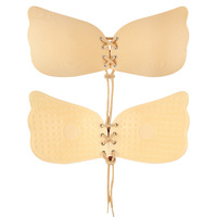 Sujetador con tiras ajustables para busto grande, con almohadillas para pezones, efecto push-up, con alas, de nailon, invisible, reutilizable e impermeable para mujer