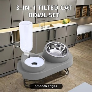 Distributore Automatico di Cibo e Acqua 3 in 1 per Cani e Gatti <span class=keywords><strong>con</strong></span> Ciotola Inclinata, Set Stazione di Alimentazione e Idratazione - Product Image 2