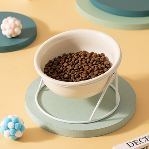 Mangkuk pemberi makan kucing anjing, mangkuk pemberi makanan keramik 15 Bevel mangkuk makanan air minum dengan Dudukan baja tahan karat - Product Image 3