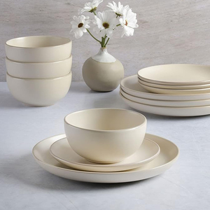 Ensemble de vaisselle en mélamine beige nordique personnalisé pour restaurant, série bord blanc, pour fêtes et événements - Product Image 4