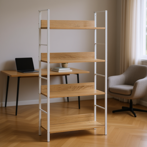 Libreria in Legno Ingegnerizzato Rovere e Bianco con 4 Ripiani a Scala, Design Moderno per Ufficio Domestico - Product Image 2