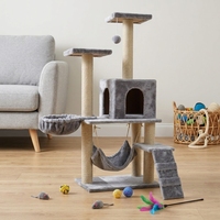 Arbre à chat en bois à 3 niveaux avec griffoir et structure d'escalade, maison de jeu intérieure et lit pour chats multiples