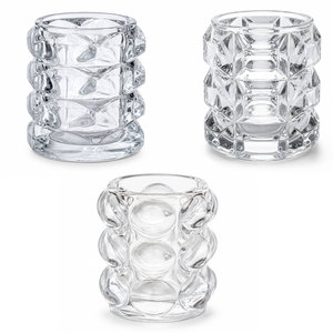 Wholesale Clear Embossed Glass Votive Candle Holder Geometric Tealight Candle Cup for Wedding Table Christmas Home Decor