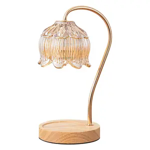 Luxury Elegant Flower Shape Candle Melting Table Lamp Adjustable Warmer Candle Warmer Lamp Glass