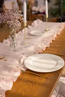 Chemin de table en lin 100% écologique, tissé, broderie double ligne, bord festonné, pour mariages, événements de Noël - Réutilisable, lavable