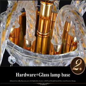 Lustre moderne en cristal doré Zeal Lighting avec abat-jour en tissu bleu, lumière blanche chaude pour salon - Product Image 6