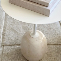 Table d'appoint ronde en marbre beige Crema Marfil avec plateau en acier carbone de luxe contemporain personnalisé SH STONE