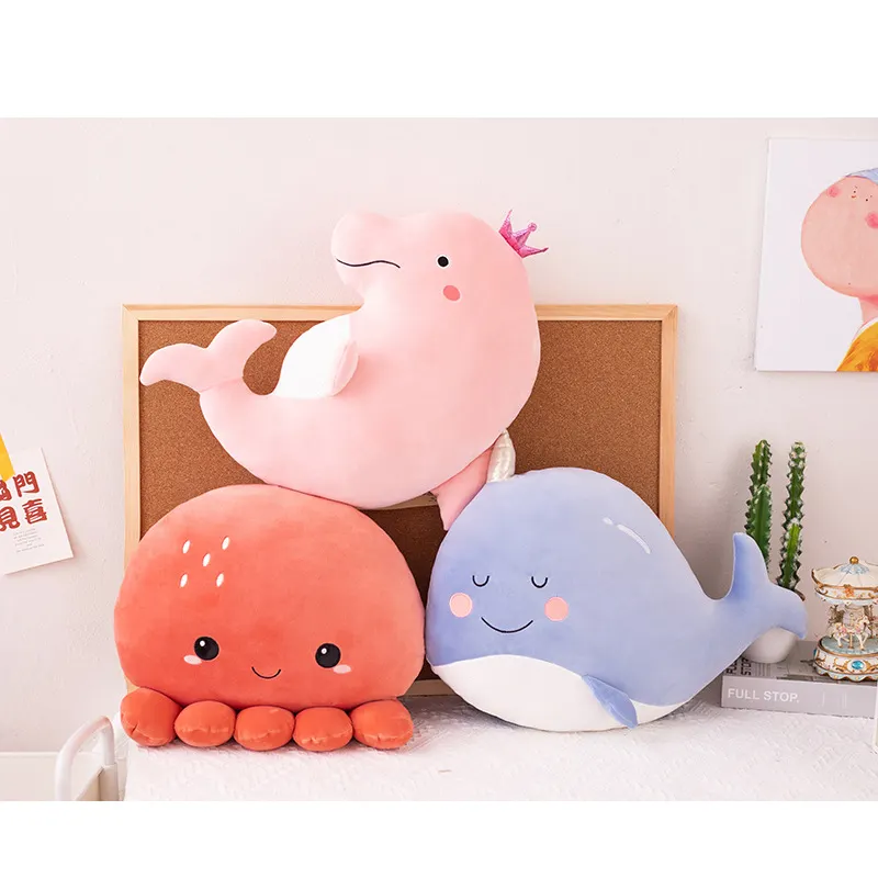 Hot selling Cartoon Cute Marine Animal Throw Pillow Cushion Sea Animal Toy Stuffed Whale Octopus Crab Plush for Sea Animal