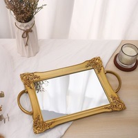 Plateau en plastique Art Déco avec logo personnalisé, miroir avec poignées, design feuille de laurier dorée, décoration de luxe faite à la main pour les cadeaux d'affaires et de mariage