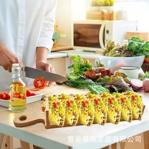 Taco <b>Stand</b> Wooden Bamboo Taco Holder Reusable For Party Food Serving Tray Natural Wood Color - Product Image 4