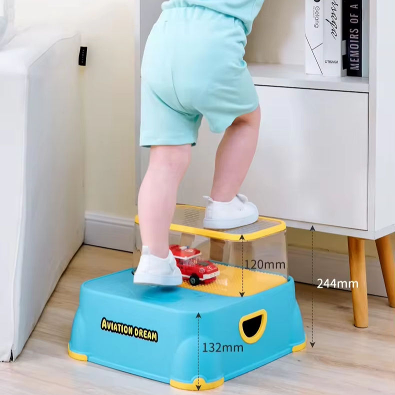 Multipurpose Removable Baby Two Step Stool with Transparent Toy Storage ...