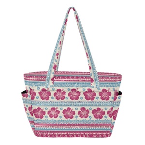 Sac fourre-tout rétro bohème durable pour femme, motif fleur d'hibiscus, personnalisé, matelassé en polyester, avec longue anse et fermeture éclair - Product Image 1