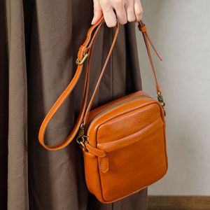 Sac à bandoulière pour femme en cuir véritable, carré vertical, fermeture éclair, portable, usage quotidien, marron café noir - Product Image 4