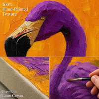 Peinture à l'huile sur toile peinte à la main 50x90cm, flamant rose violet au coucher du soleil, art mural texturé impasto pour la décoration du salon