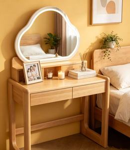 Premium Oak Dressing Table Cloud Shaped LED <b>Light</b> <b>Mirror</b> Double Drawer Bedroom Makeup <b>Vanity</b> Desk - Product Image 2