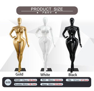 หุ่นโชว์หญิงไซส์ XXL สีขาวเงา สำหรับขายส่ง รูปร่างโค้งเว้า ทำจากโฟม พร้อมฐานตั้งสีทอง - Product Image 6