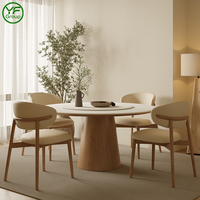 Table à manger moderne simple et luxueuse avec plateau rond en marbre et base en bois massif pour la maison, les hôtels et les restaurants