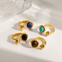 Bague ajustable vintage pour femme, plaqué or, avec cabochon en onyx, turquoise, œil de tigre, lapis-lazuli, vente en gros