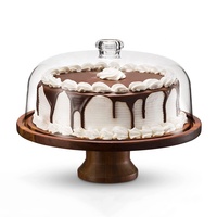 Présentoir à gâteaux en bois d'acacia avec couvercle en acrylique pour mariages Présentoir à gâteaux rond en bois pour produits de mariage Plateau de présentation pour cupcakes