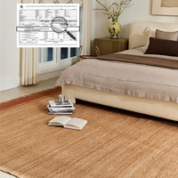 Tapis en jute naturel sans colle, tissé à la main, style vintage, pour salon, canapé, table basse, tapis de sol, tapis de chevet, maisons d'hôtes