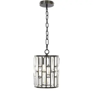 Unique Matte Black Modern light fixtures Clear Crystal Cylinder Pendant Light with chain hanging