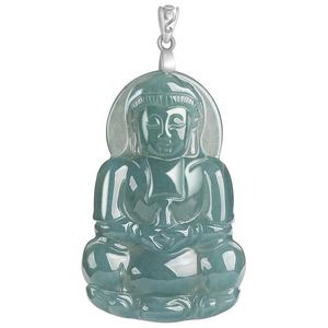 จี้หยกธรรมชาติสีน้ำเงินรูปพระโพธิสัตว์กวนอิม ประดับเงินแท้ S925 พร้อมใบรับรอง GY15 - Product Image 1