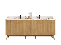 Meuble de salle de bain moderne en chêne massif, résistant à l'eau, durable, écologique, couleur personnalisée, avec vasque en céramique et miroir LED doux