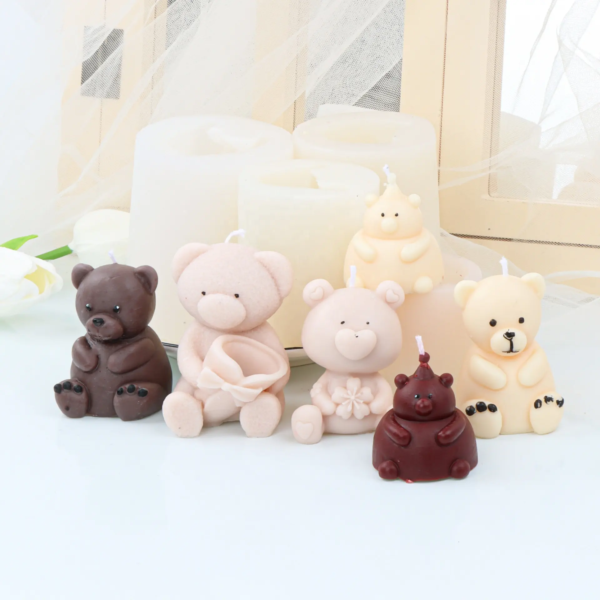 Wholesale Price High Quality 3D Luxury DIY Cartoon Teddy Bear Candle Silicone Mold