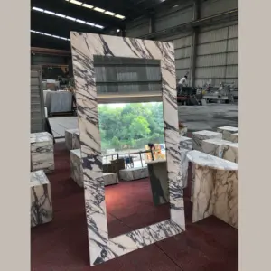 Custom Rectangle Shape Calacatta Viola Marble Framed Long Full Length Body Wall Dressing Standing Floor Decor Mirror
