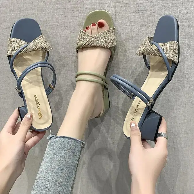 Sandales d'été pour femmes, chaussures à talons moyens et épais, sandales décontractées, nouvelle mode, tendance
