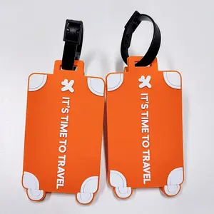 Etiqueta de bagagem em PVC para mochilas de viagem, etiqueta de borracha em PVC para presentes promocionais, tamanho padrão, cor laranja, desenho de letras, estoque 2D elevado