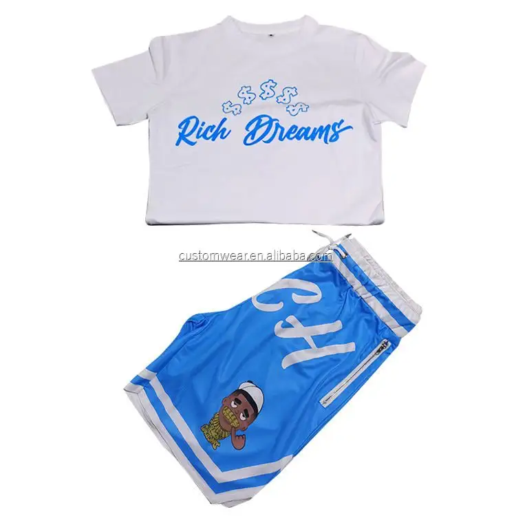 Custom US Size men cotton t shirts quick dry shorts striped design mens shorts set