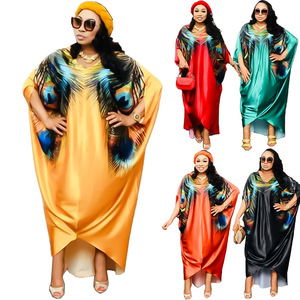 Robe ample à imprimé africain <span class=keywords><strong>et</strong></span> perles, col en V, décorations en dentelle <span class=keywords><strong>et</strong></span> boutons, longueur ras du sol, <span class=keywords><strong>grande</strong></span> <span class=keywords><strong>taille</strong></span> naturelle pour les musulmanes du Moyen-Orient - Product Image 1