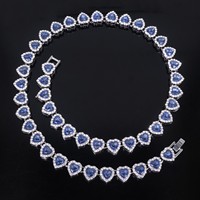 Collar de Cadena con Eslabones de Corazón Azul de Aleación de Zinc, Plateado con Halo de Diamantes de Imitación, para Hombres y Mujeres, Joyería Hip Hop, Accesorios de Moda, Regalo de Joyería