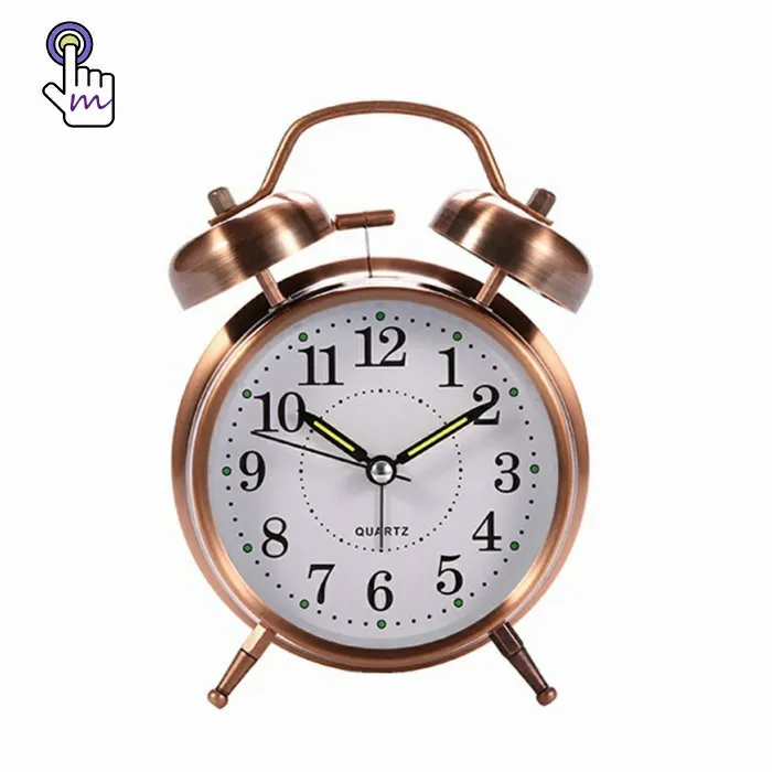 New creative metal alarm clock with small night light mechanical alarm clock fashion personality student bedside bell