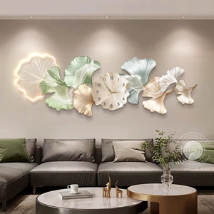 <span class=keywords><strong>Horloge</strong></span> <span class=keywords><strong>murale</strong></span> sans cadre en porcelaine cristalline motif feuille de Ginkgo, style <span class=keywords><strong>ethnique</strong></span> de luxe, pour salon, chambre à coucher, chevet, tableau mural - Product Image 4