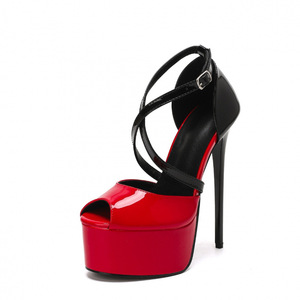 <span class=keywords><strong>Sandali</strong></span> da donna alla moda con <span class=keywords><strong>tacco</strong></span> ultra alto da 16 cm, in pelle verniciata lucida, con fibbia a bocca di pesce, tinta unita, senza schienale, sexy, per l'inverno - Product Image 6