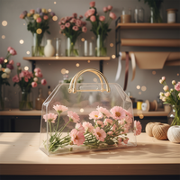 Boîte d'emballage à main en acrylique pour fleurs, boîte de rangement créative dorée à main, boîte à fleurs pour Noël et la Saint-Valentin