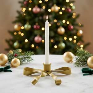 Support de bougie en métal doré en gros avec ruban décoratif pour la décoration de Noël à la maison - Product Image 2